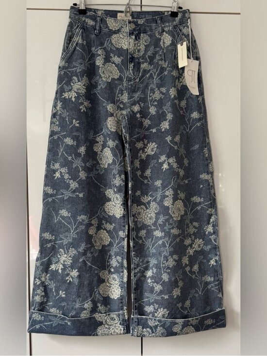 Anthropologie Denim - NWT Size 26 - Pilcro The Leon 100% Cotton High-Rise Wide-Leg Jeans Blue Floral